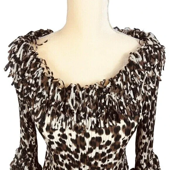 Agora Women's Crinkle Stretch Top with Confetti Fringe Size S 3/4 Sleeve - Picture 2 of 11